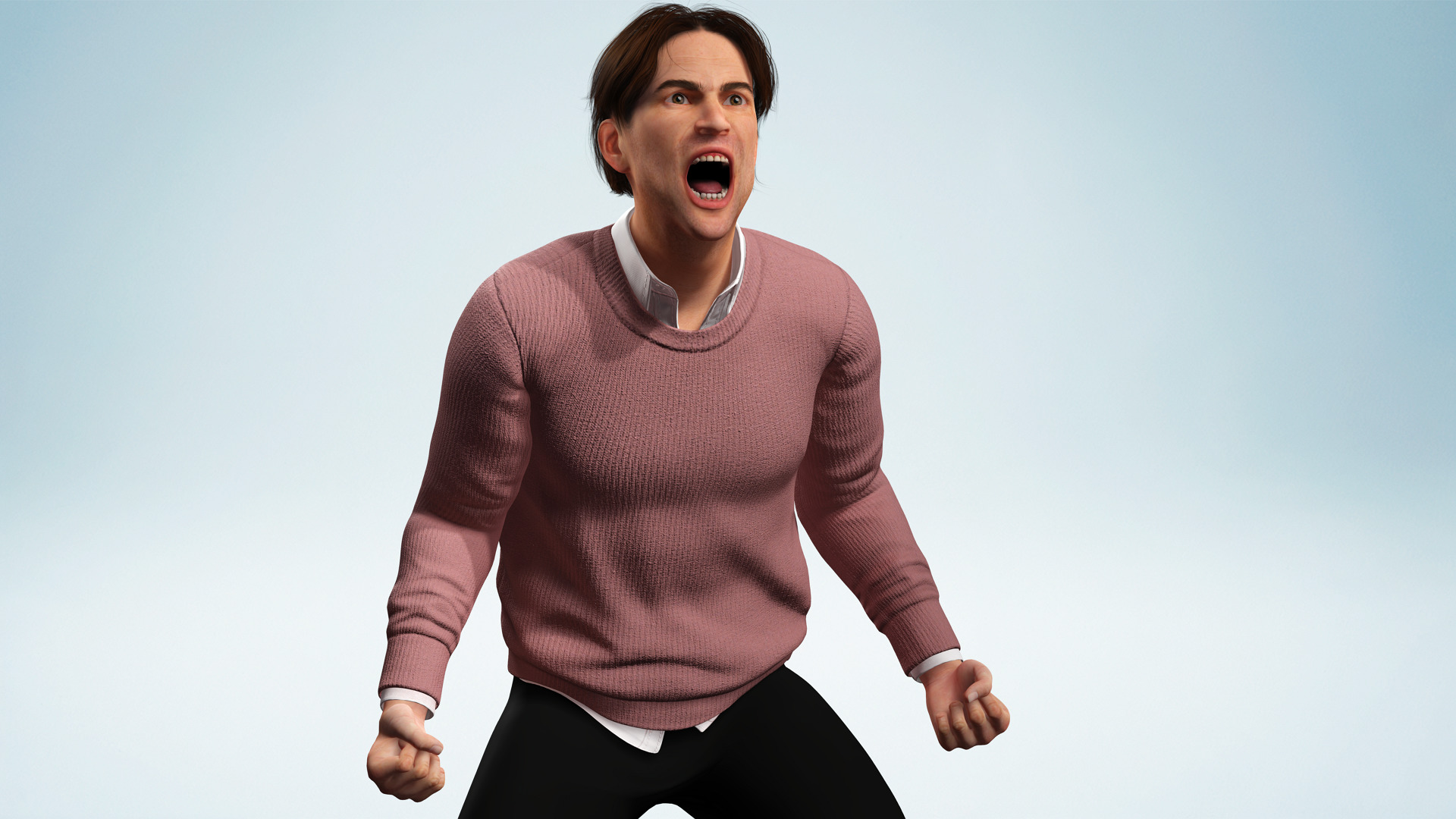 Realistic Modern Male Character in Pink Sweater Low-poly 3D model_10