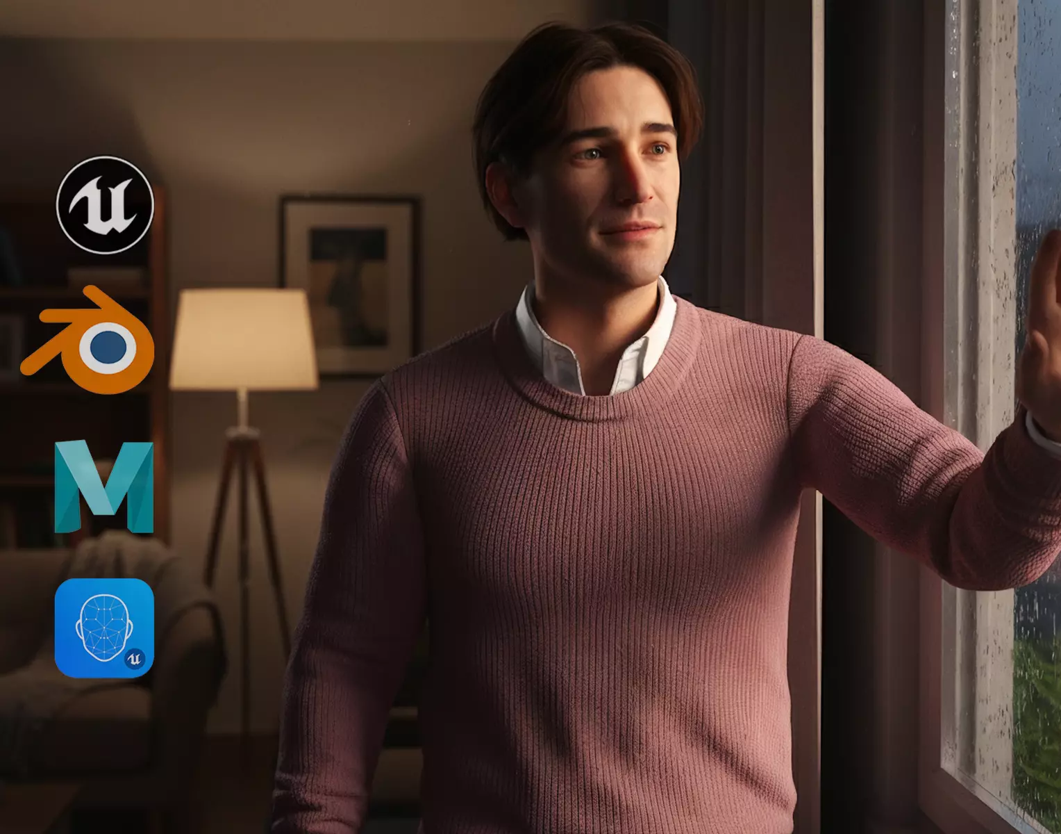 Realistic Modern Male Character in Pink Sweater Low-poly 3D model_0