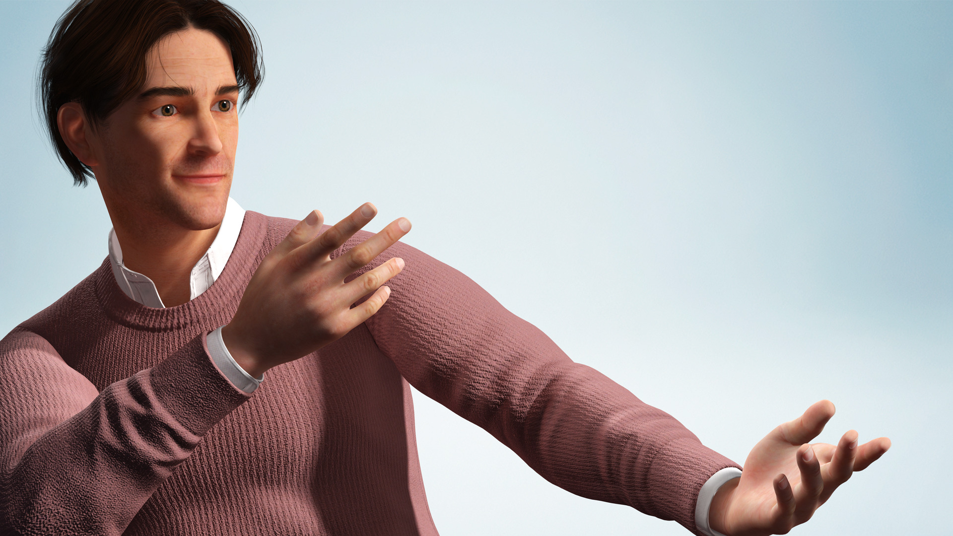 Realistic Modern Male Character in Pink Sweater Low-poly 3D model_9