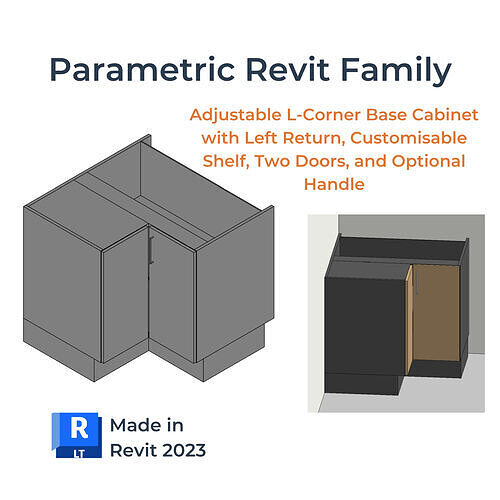 PARAMETRIC REVIT FAMILY L-Corner Base Cabinet with Left Return 3D model