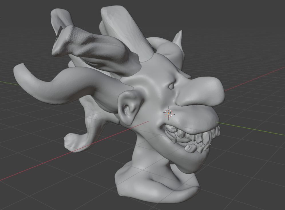 creature head with crazy hear and teeth 3D print model_1