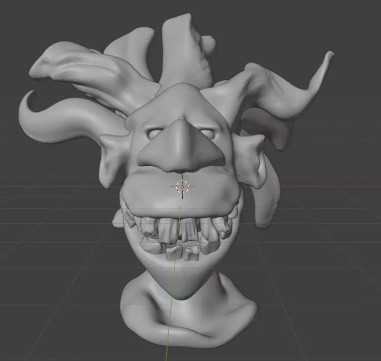 creature head with crazy hear and teeth 3D print model_0