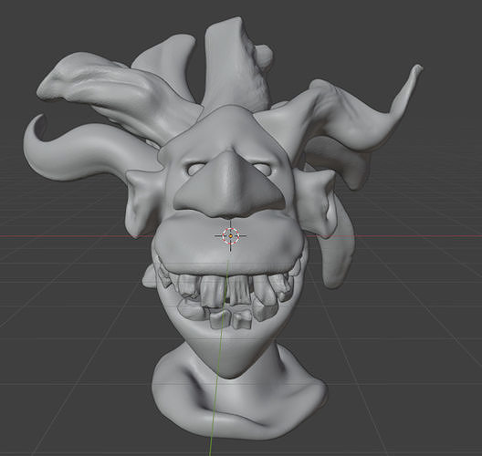 creature head with crazy hear and teeth 3D print model