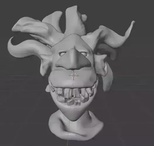 creature head with crazy hear and teeth