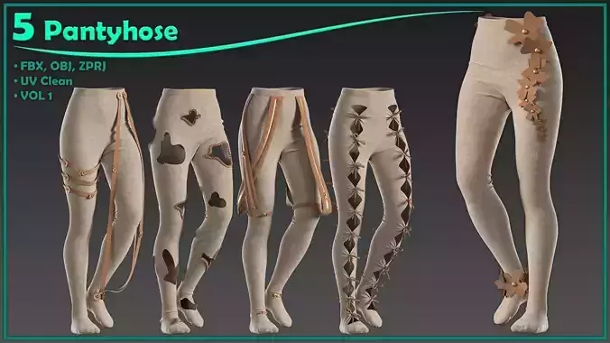 5 female pantyhose 3D model 5 female pantyhose 3D model