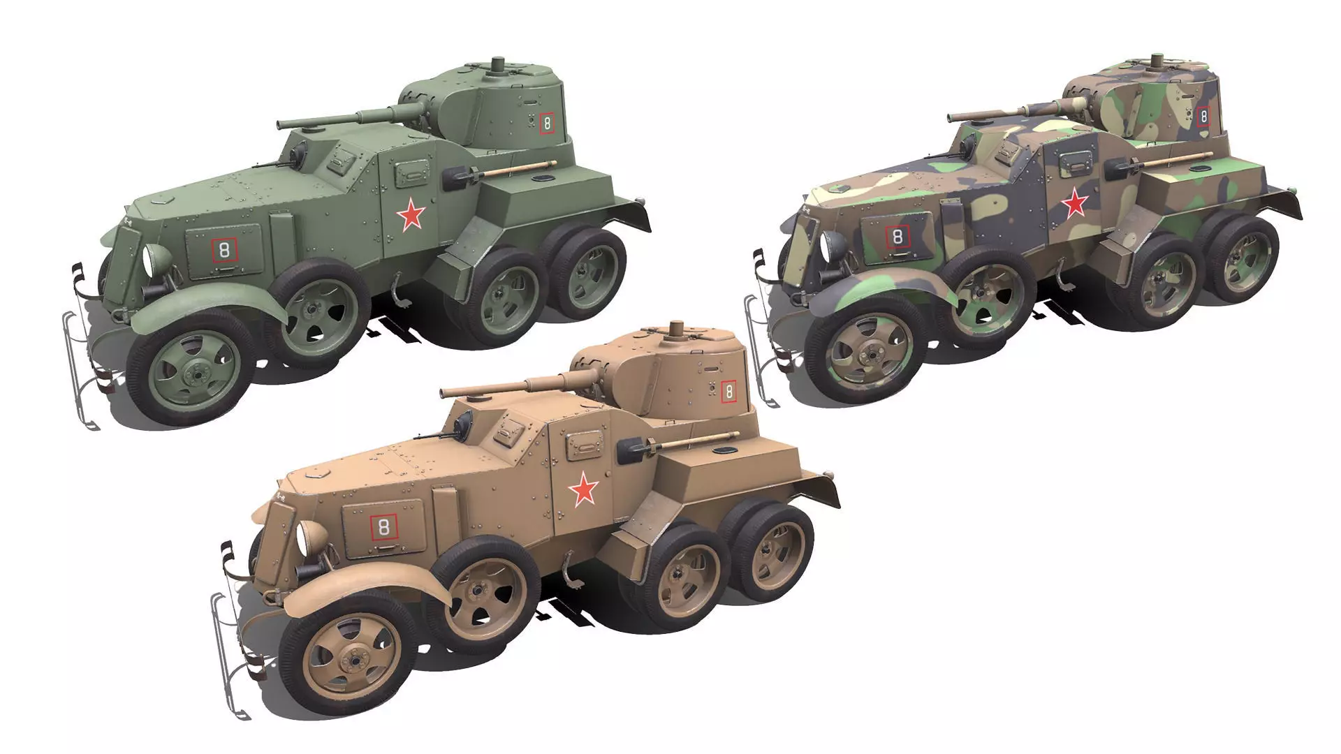 BA-10 Heavy Armored Car Low-poly PBR Low-poly 3D model_0