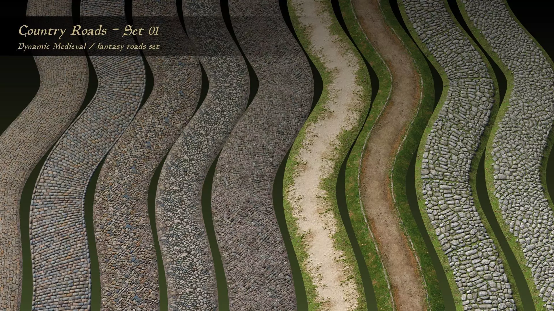 Country roads 01 - Dynamic medieval roads set Low-poly 3D model