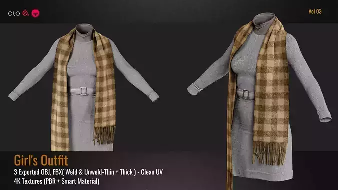 Female Outfit-VOL 03-Marvelous Designer-OBJ-FBX-4K Textures 