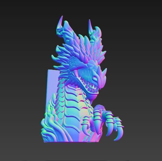 Flaming Dragon Bust Bookend 3D model_16