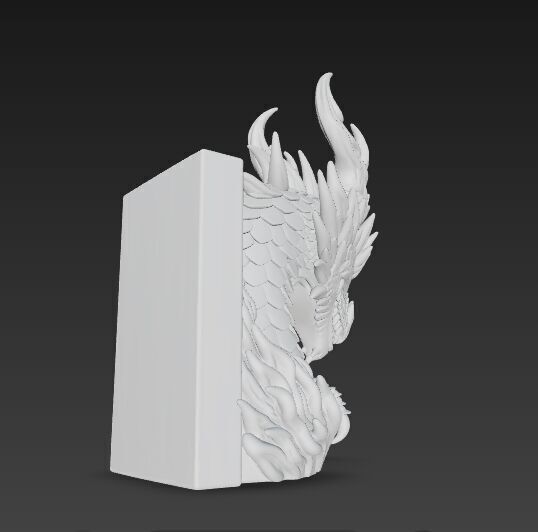 Flaming Dragon Bust Bookend 3D model_2