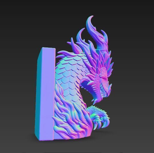 Flaming Dragon Bust Bookend 3D model_12