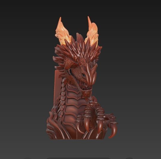 Flaming Dragon Bust Bookend 3D model_15