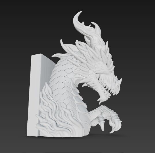 Flaming Dragon Bust Bookend 3D model_23