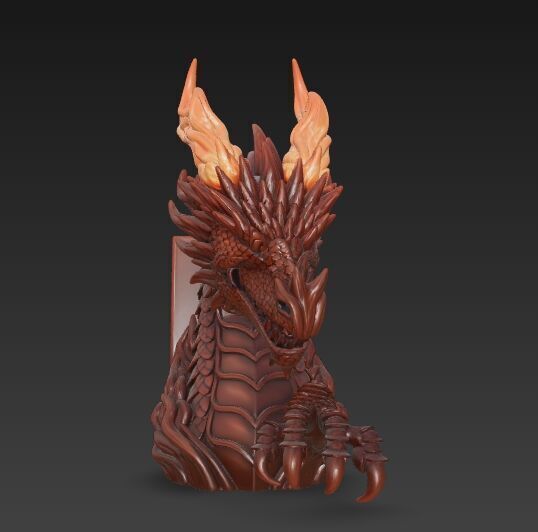 Flaming Dragon Bust Bookend 3D model_8