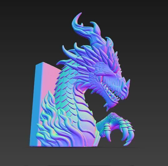 Flaming Dragon Bust Bookend 3D model_1