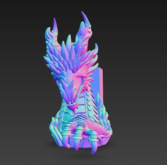 Flaming Dragon Bust Bookend 3D model_20