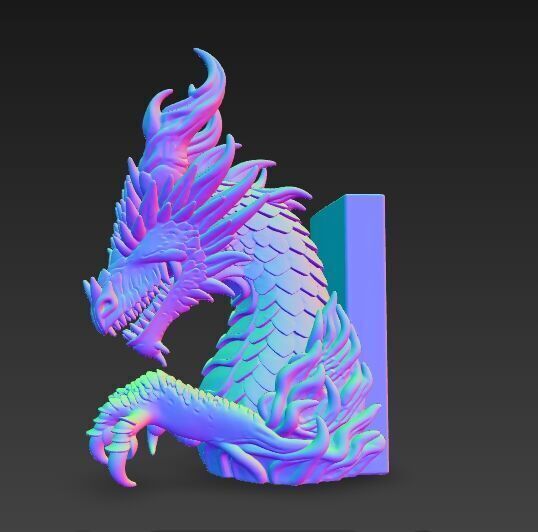Flaming Dragon Bust Bookend 3D model_19