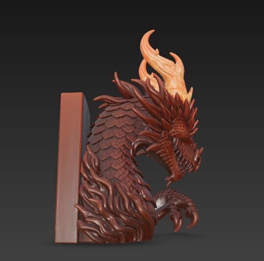 Flaming Dragon Bust Bookend 3D model_10