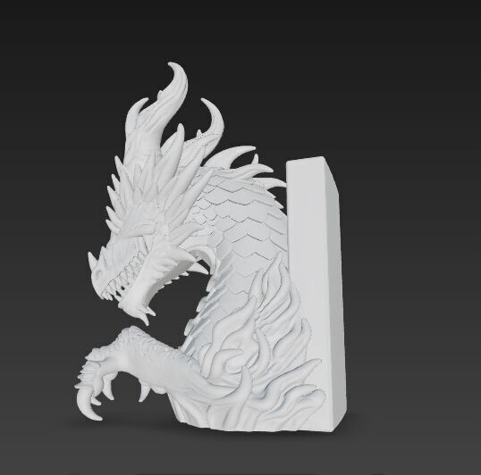 Flaming Dragon Bust Bookend 3D model_4