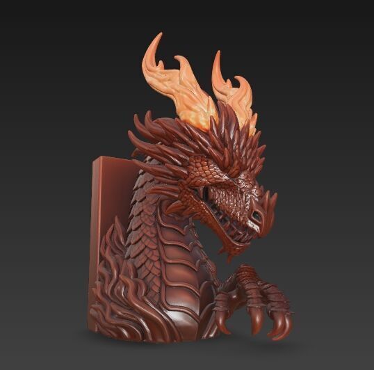 Flaming Dragon Bust Bookend 3D model_9