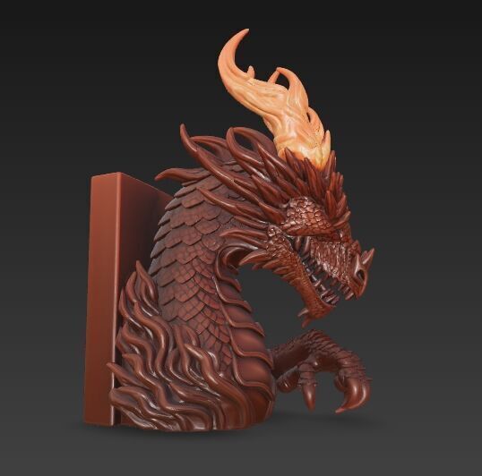 Flaming Dragon Bust Bookend 3D model_7