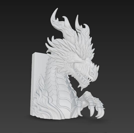 Flaming Dragon Bust Bookend 3D model_22