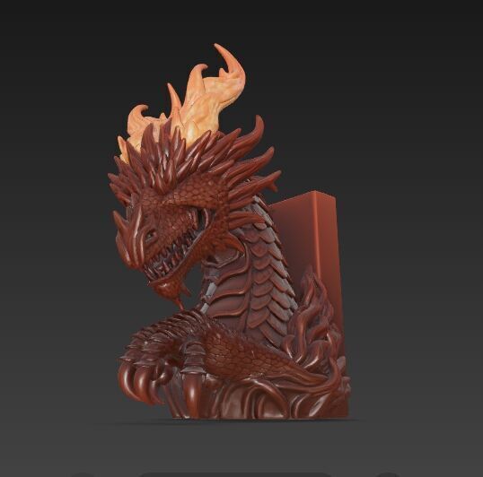 Flaming Dragon Bust Bookend 3D model_14