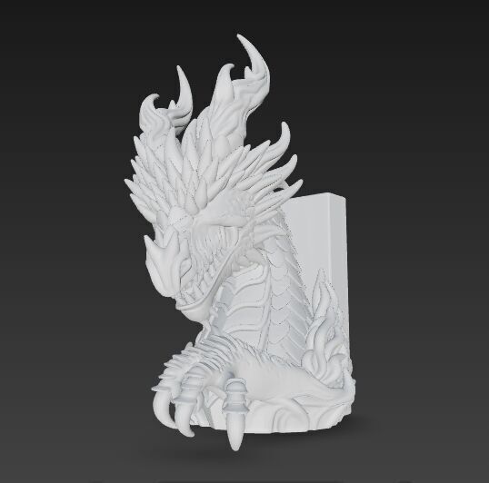 Flaming Dragon Bust Bookend 3D model_5