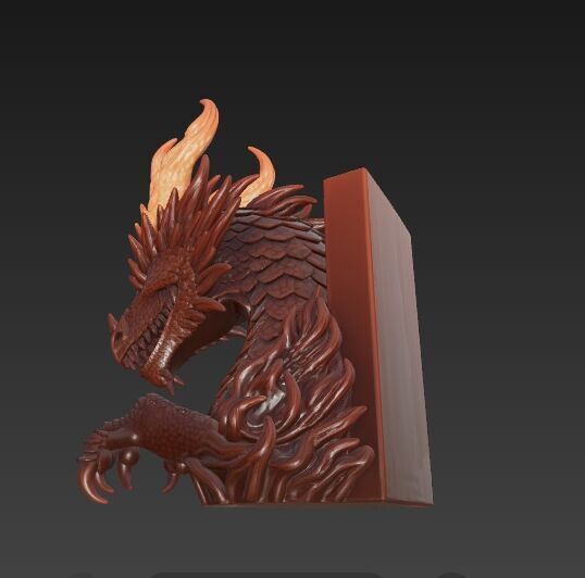 Flaming Dragon Bust Bookend 3D model_13
