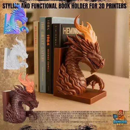 Flaming Dragon Bust Bookend