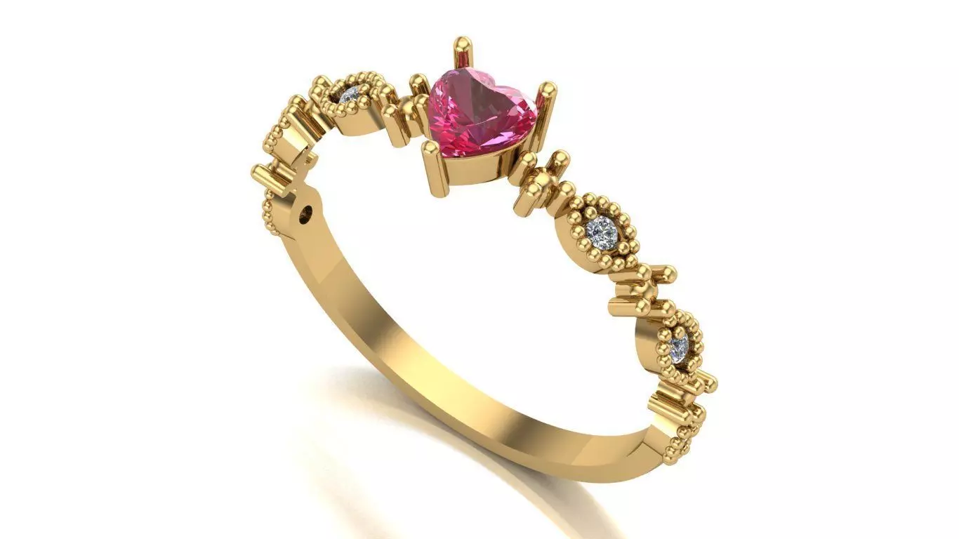  Ring with heart-shaped gemstone 3D print model_0