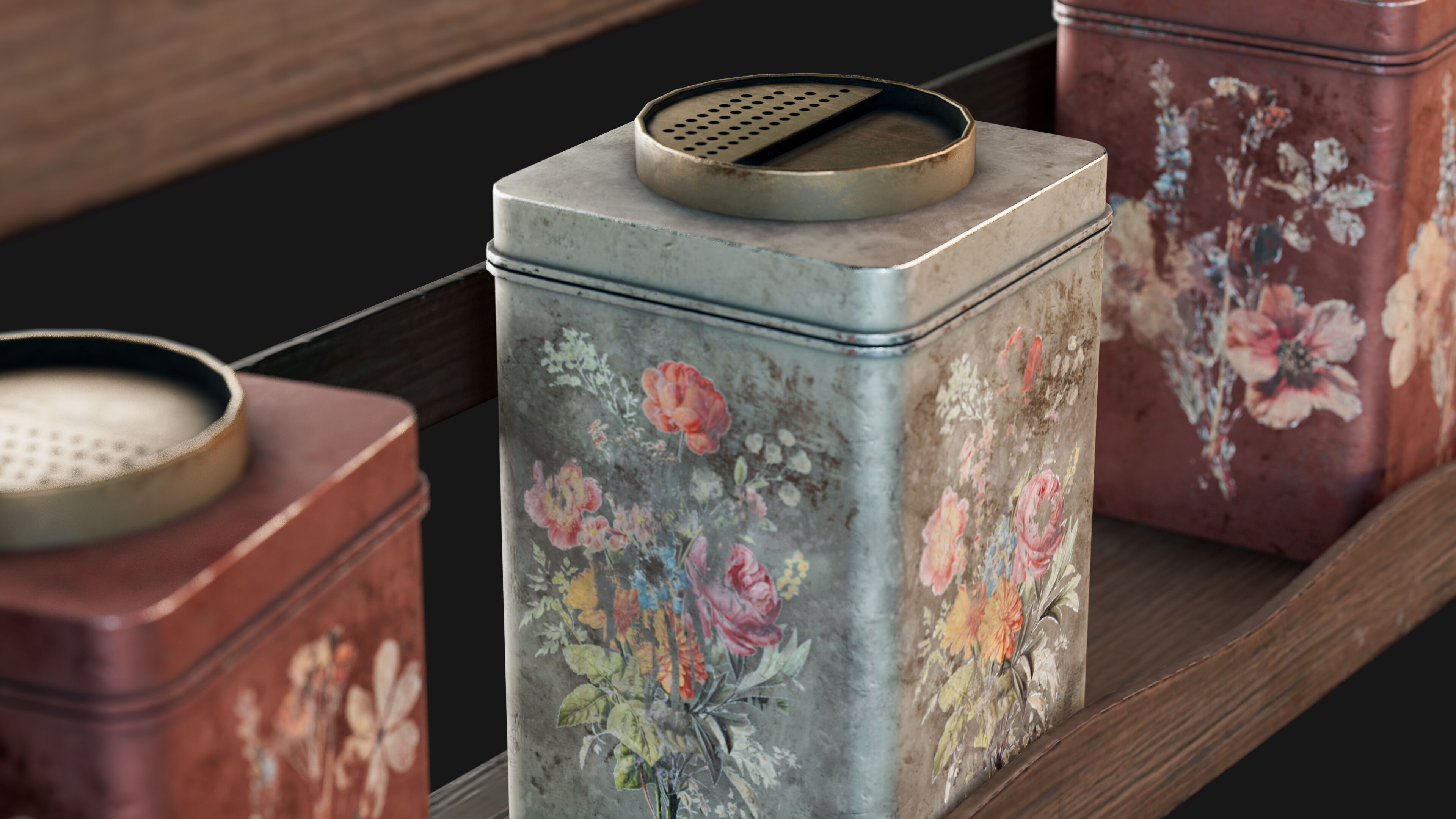 Vintage Floral Spice Rack Game Ready PBR 3D Model Low-poly 3D model_5