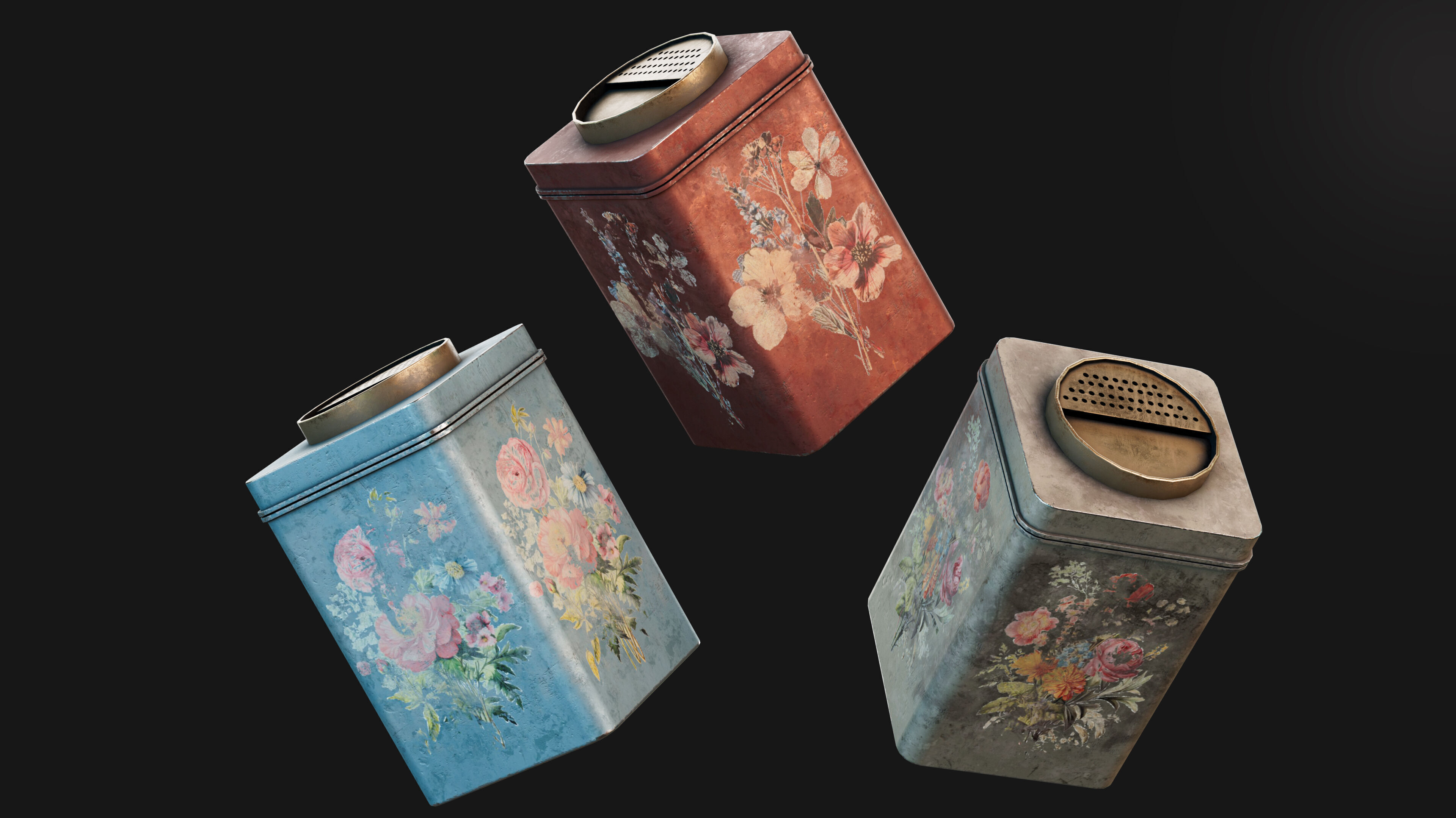 Vintage Floral Spice Rack Game Ready PBR 3D Model Low-poly 3D model_7