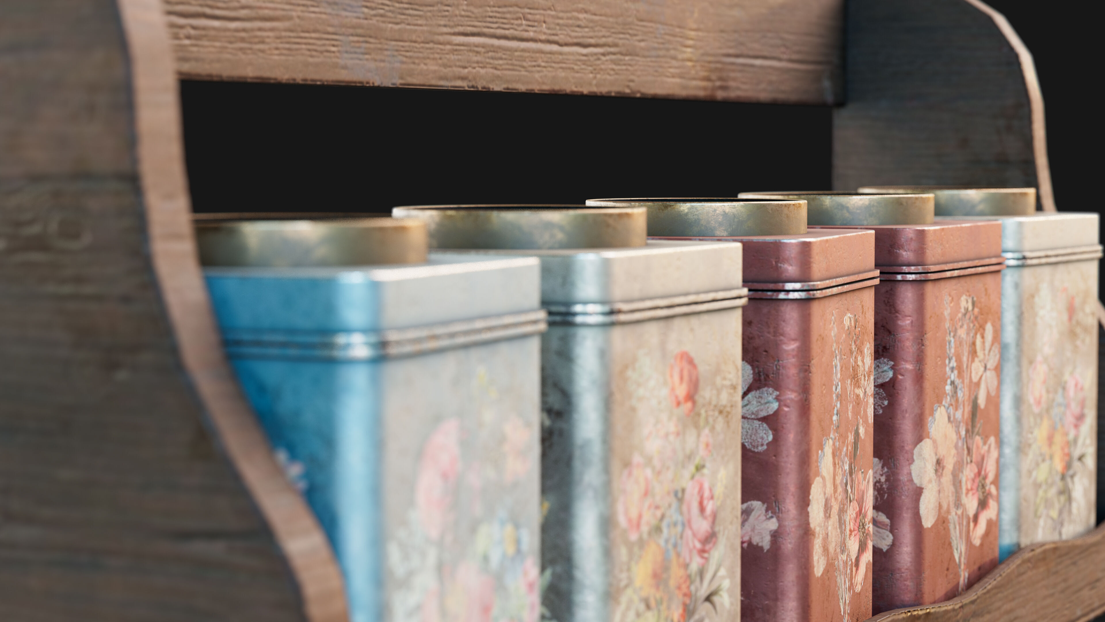 Vintage Floral Spice Rack Game Ready PBR 3D Model Low-poly 3D model_4