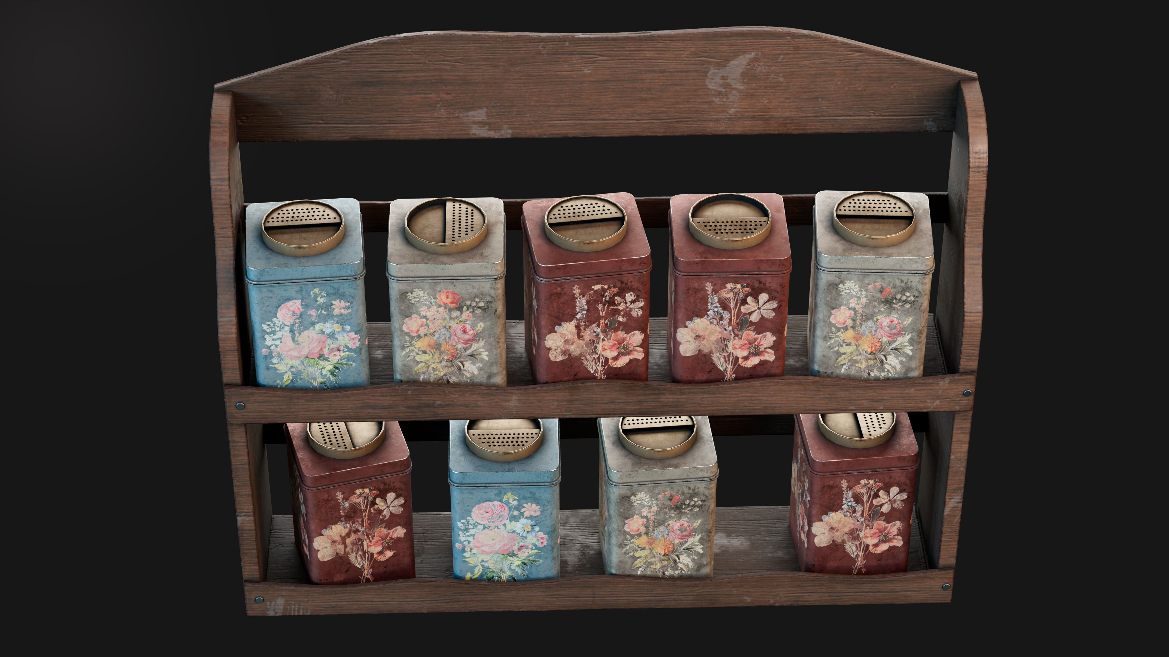 Vintage Floral Spice Rack Game Ready PBR 3D Model Low-poly 3D model_6
