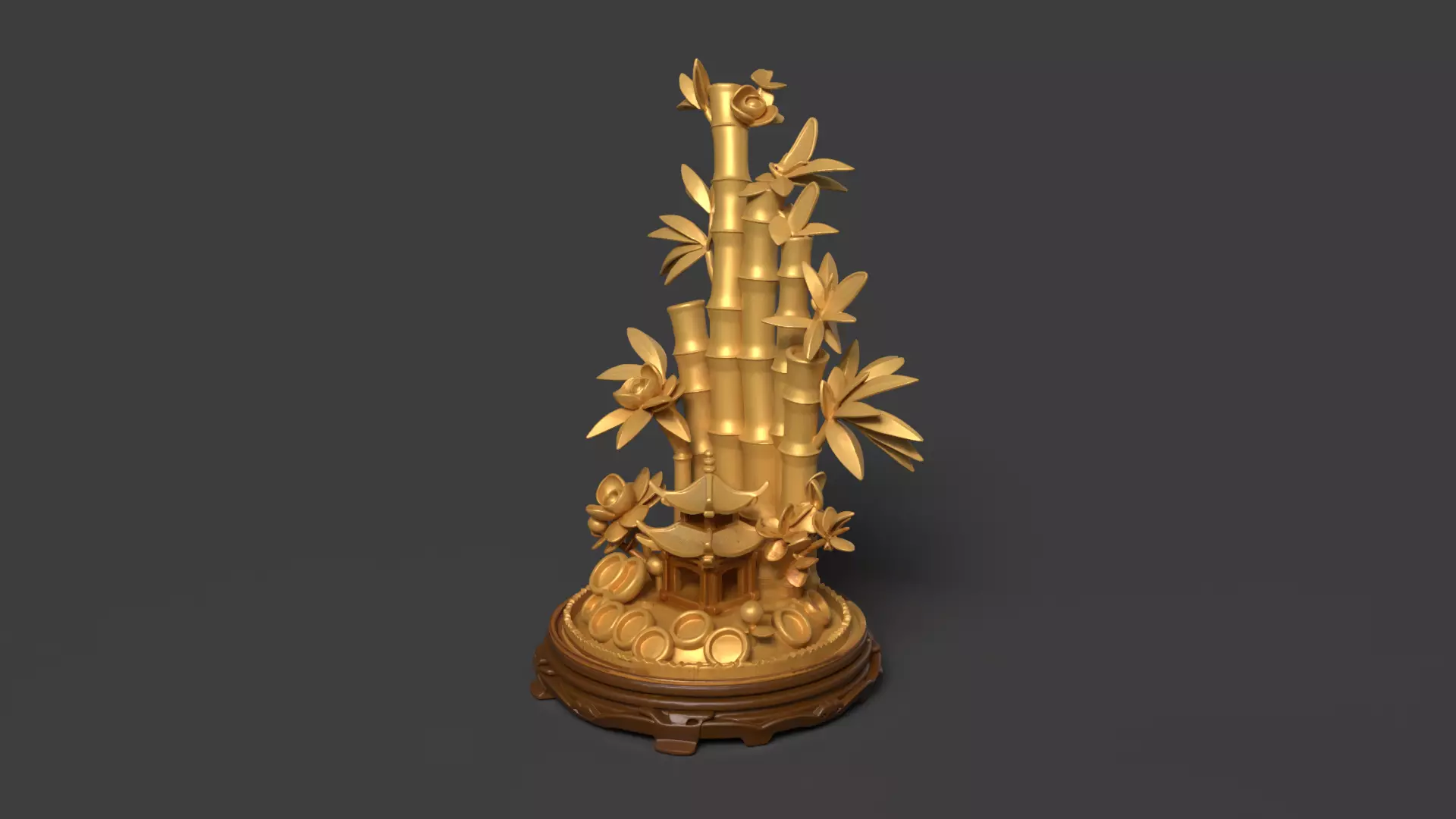 Chinese golden bamboo display stand  3D  3D model_0