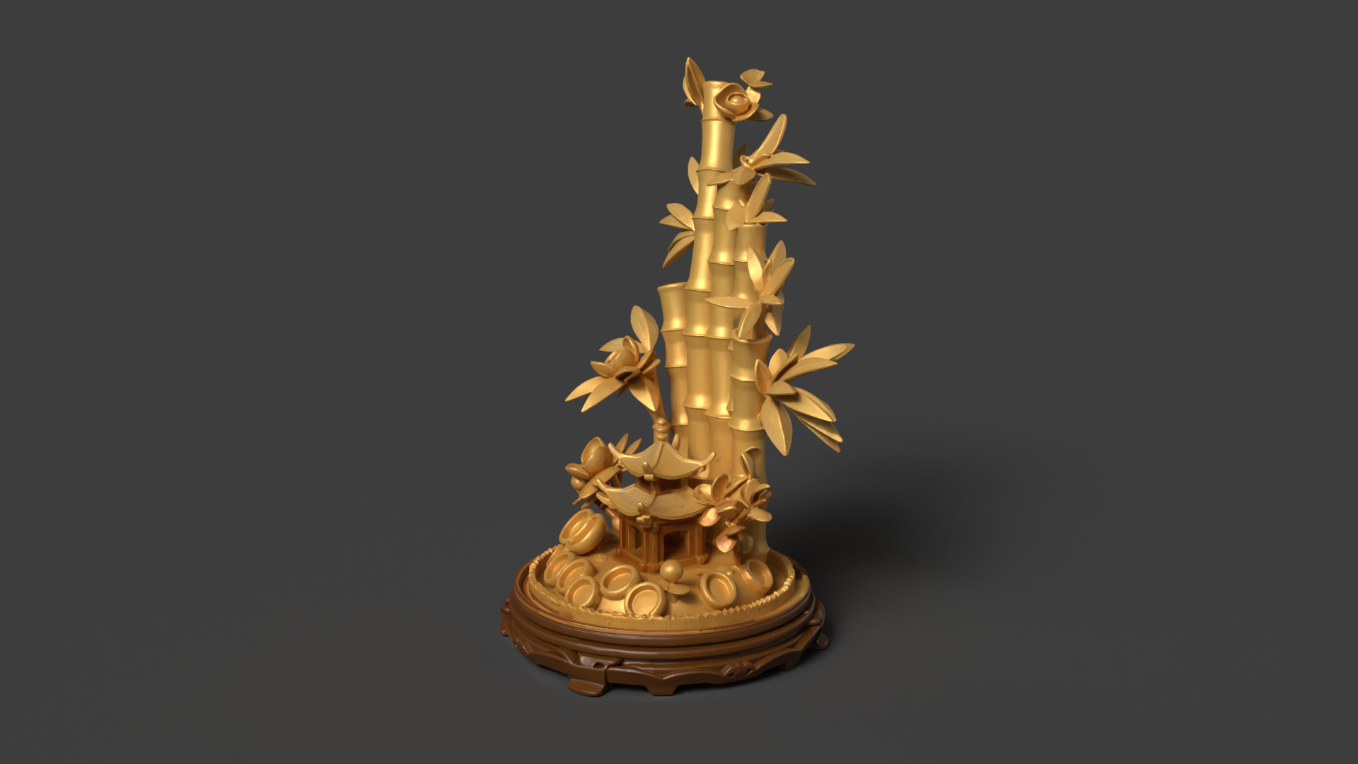 Chinese golden bamboo display stand  3D  3D model_2