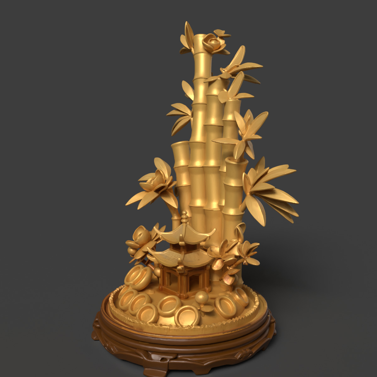 Chinese golden bamboo display stand  3D  3D model_6
