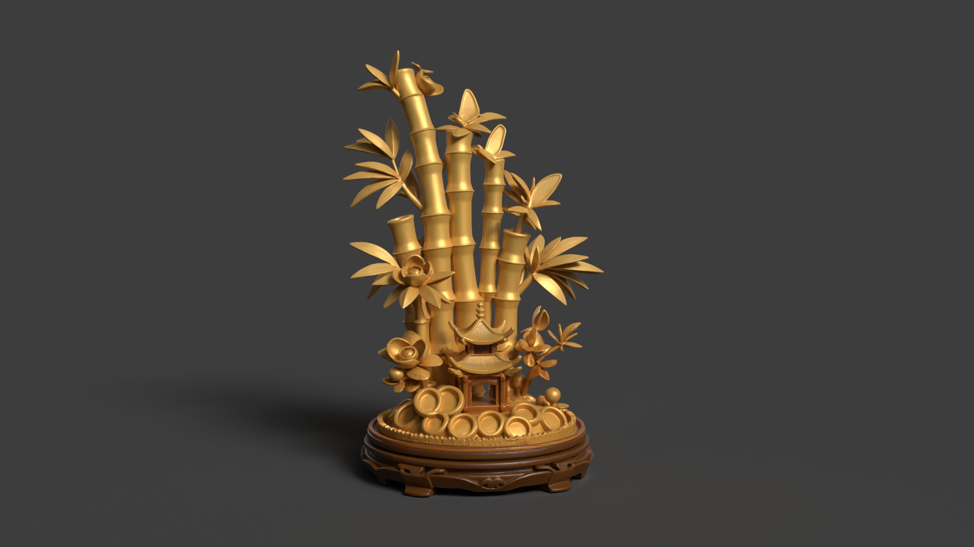 Chinese golden bamboo display stand  3D  3D model_4