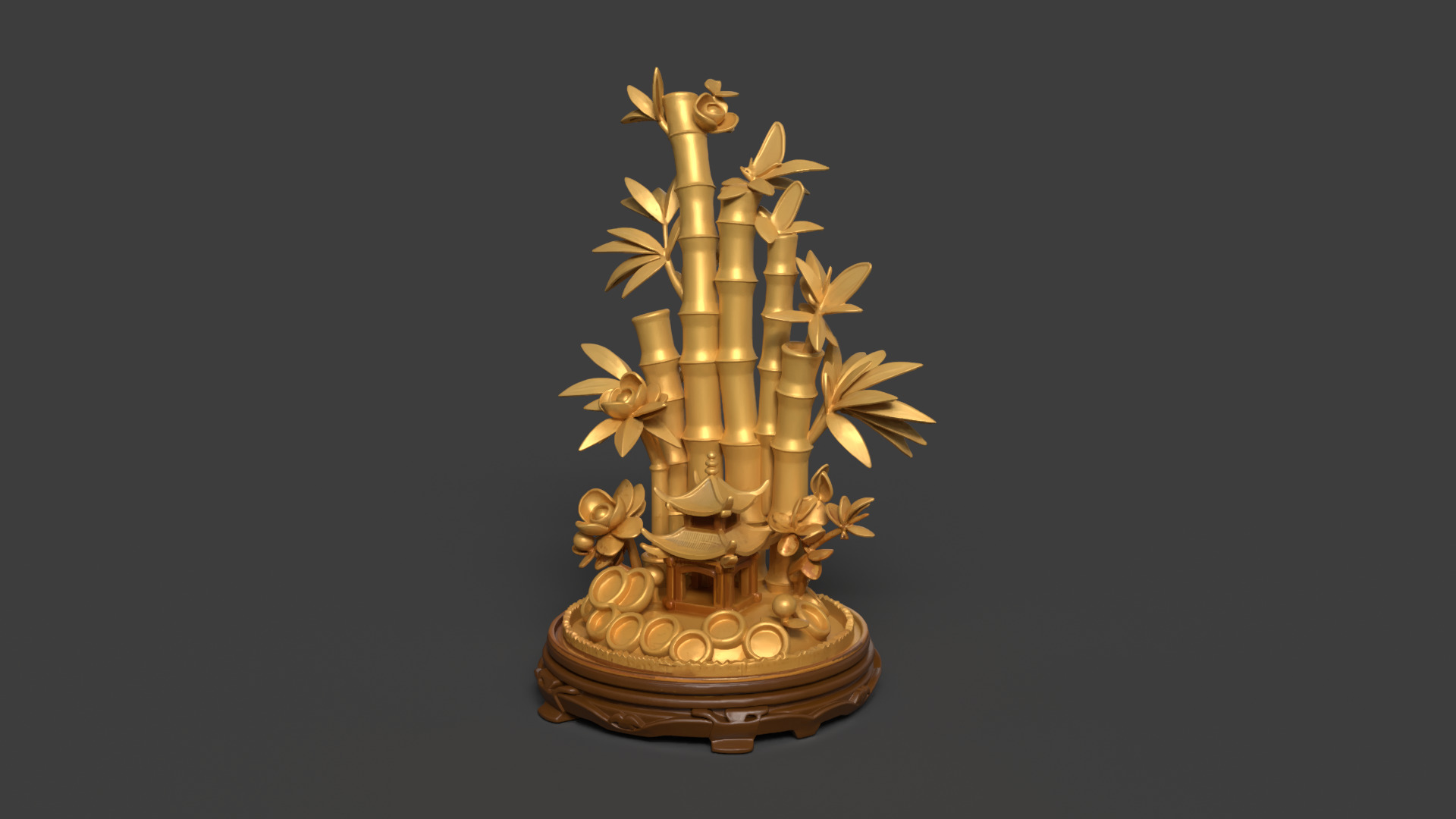 Chinese golden bamboo display stand  3D  3D model_3