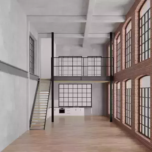 Industrial style warehouse loft conversion interior scene