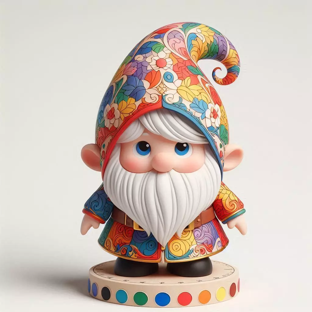 1052Fairy Tale Gnome Color Full Body Figurine on Base 3D print model_0
