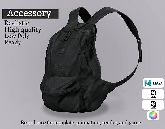 Black Tactical Backpack - Game Ready 3D Asset  Low-poly 3D model