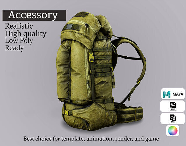 3D High-Capacity Combat Backpack - Adventure Ready Low-poly 3D model
