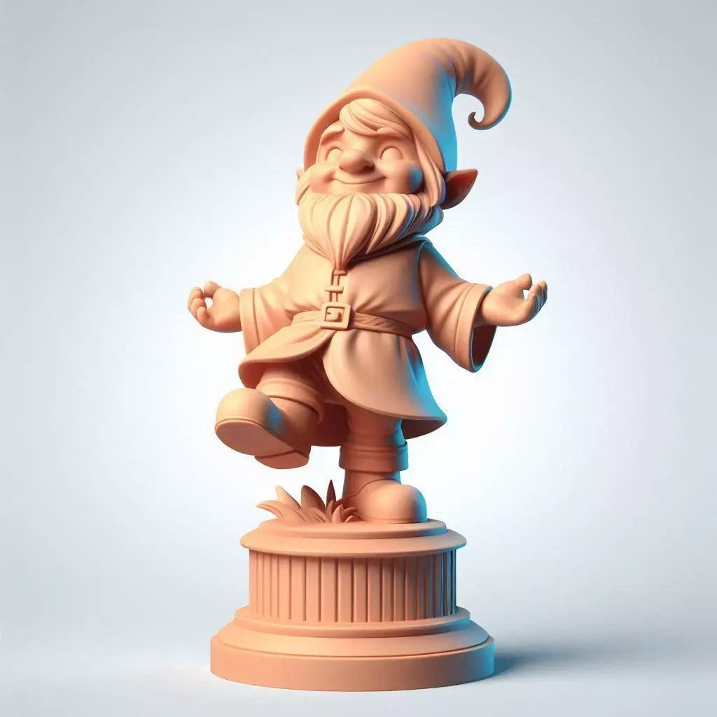 1054Fairy Tale Gnome Color Full Body Figurine on Base 3D print model_0