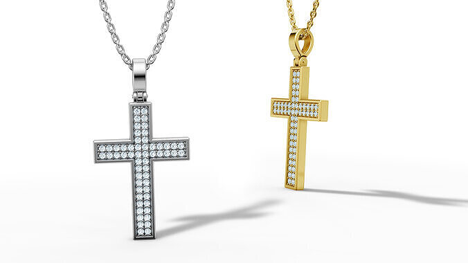 2 Row Diamond Cross Necklace Pendant 27mm Height 3D print model