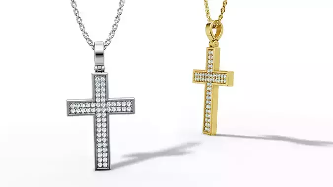 2 Row Diamond Cross Necklace Pendant 27mm Height 3D print model