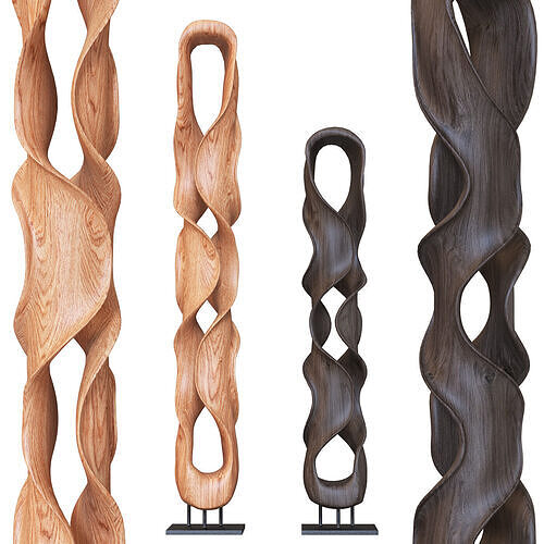 Twisting Wood Carved Sculpture on Stand 3D model