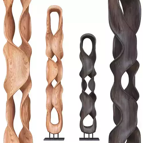 Twisting Wood Carved Sculpture on Stand