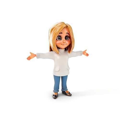 Animated Young Girl Character with White Sweater Rigged and A... Low-poly 3D model